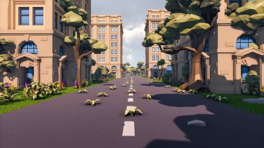 Landscape social with direct-to-consumer and containers for products 3d render