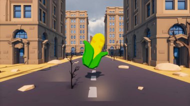 Landscape activities with pattern and field and takeaway 3d render