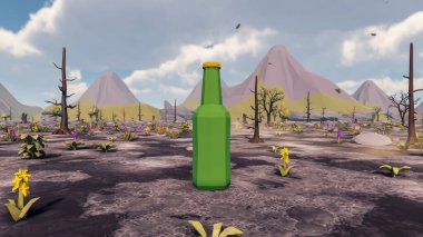 Landscape activities with pattern and field and takeaway 3d render