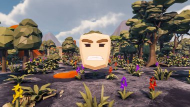 Landscape activities with pattern and field and takeaway 3d render