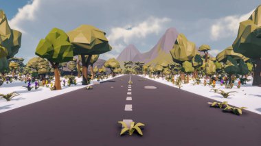 Landscape activities with pattern and field and takeaway 3d render