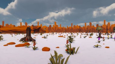 Landscape activities with pattern and field and takeaway 3d render