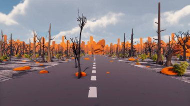 Landscape activities with pattern and field and takeaway 3d render