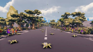 Landscape activities with pattern and field and takeaway 3d render