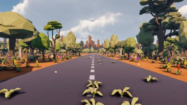 Landscape activities with pattern and field and takeaway 3d render