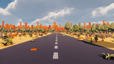 Landscape activities with pattern and field and takeaway 3d render