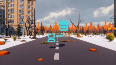 Landscape activities with pattern and field and takeaway 3d render