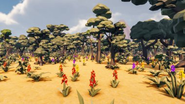 Landscape activities with pattern and field and takeaway 3d render