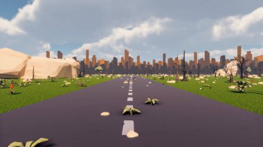 Landscape activities with pattern and field and takeaway 3d render