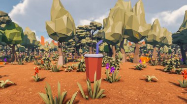 Landscape activities with pattern and field and takeaway 3d render