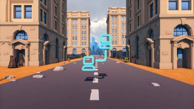 Landscape activities with pattern and field and takeaway 3d render