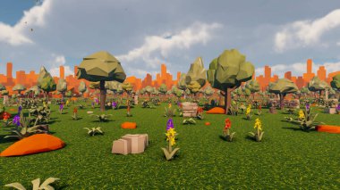 Landscape activities with pattern and field and takeaway 3d render