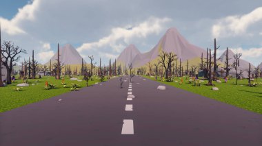 Landscape activities with pattern and field and takeaway 3d render