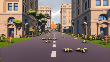 Landscape activities with pattern and field and takeaway 3d render