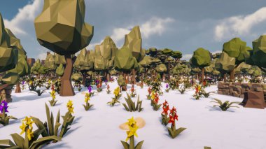 Landscape activities with pattern and field and takeaway 3d render