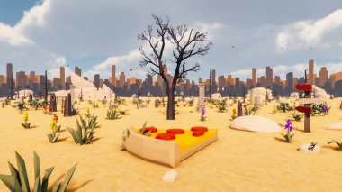 Landscape activities with pattern and field and takeaway 3d render