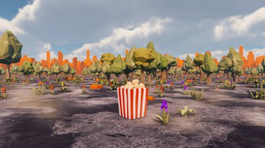 Landscape activities with pattern and field and takeaway 3d render