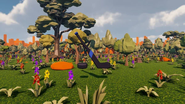 Landscape activities with pattern and field and takeaway 3d render