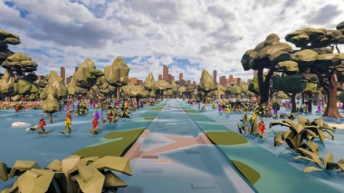 Landscape symbolize with renewable and initiatives and ways 3d render