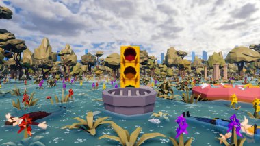 Sürdürülebilir kalkınma hedefleri için grafiksel kaynaklar biyolojik çeşitlilik büyüyen bir ekonomi ve ekoloji 3D yorumlama ve düşük polyester