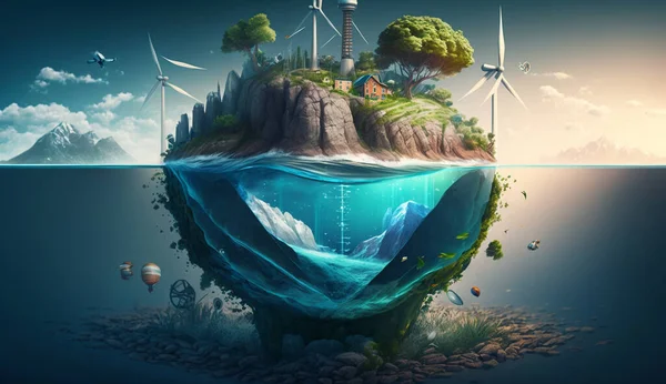 Eco Sphere Futuristic Civilization Water Preservation Illustration — Stock Photo, Image