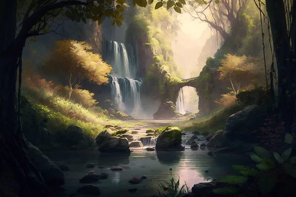 Mystischer Regenwald Wasserfall Ein Verstecktes Juwel Voller Lebendiger Flora Und — Stockfoto