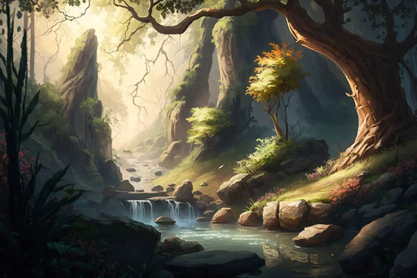 Mystical Rainforest Waterfall Hidden Gem Vibrant Flora Serene Wilderness — стокове фото