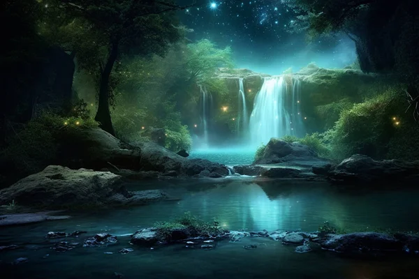 壮大な滝 自然の強力なディスプレイの美しさを発表 イラスト — ストック写真