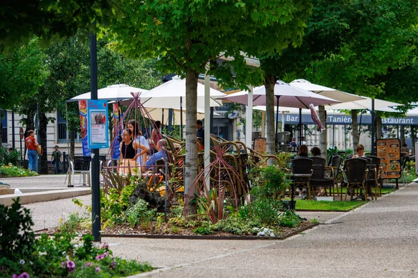 stock image At Perigueux, France June 10, 2023: Social Sips in the City  Plaza with Caf Terraces and People