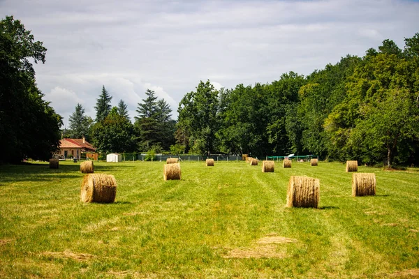 Dordogne França Julho 2023 Single Hay Bale Campo Campo — Fotografia de Stock