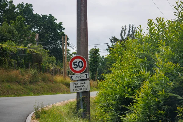 Dordogne França Julho 2023 Sinal Estrada Limite Velocidade — Fotografia de Stock