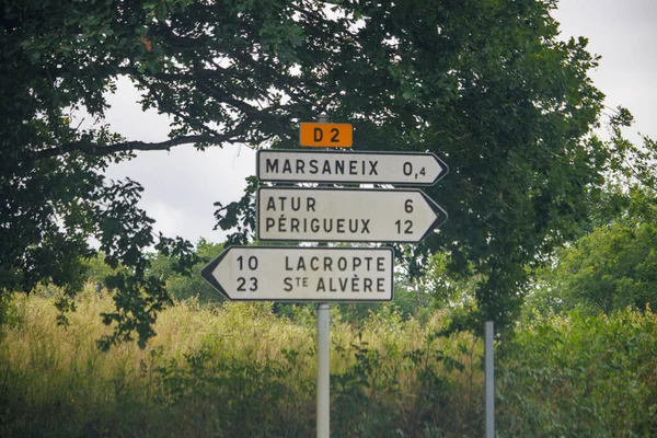 Dordogne Francja Lipca 2023 Znak Kierunkowy Road — Zdjęcie stockowe