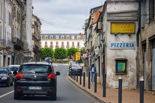 Dordogne Frankrijk Juli 2023 Actieve Street Scene Met Pizzeria Zwarte — Stockfoto