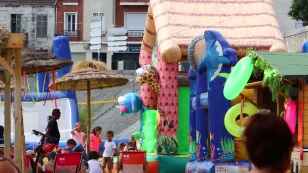 Perigueux Dordogne France July 2023 Inflatable Attractions People Enjoying — Stock Video