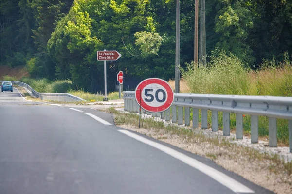 Dordogne Franciaország Július 2023 Speed Limit Road Sign — Stock Fotó