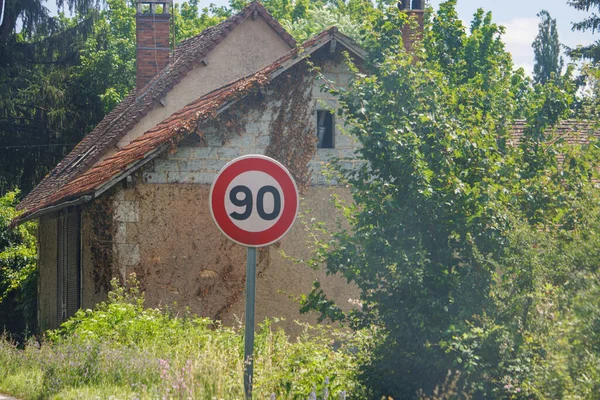 Dordogne Franciaország Július 2023 Speed Limit Road Sign Highway — Stock Fotó