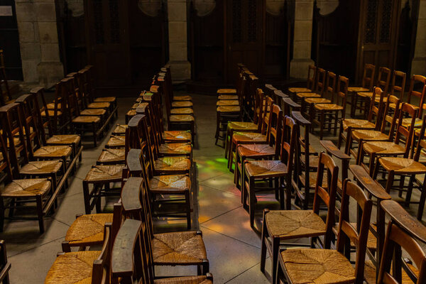 Perigueux, France September 11, 2023: Seats of Devotion: Pews for the Faithful in Perigueux Cathedral.
