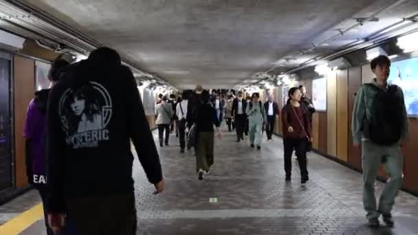 Τόκιο Ιαπωνία Νοεμβρίου 2023 Ζωηρός Σταθμός Μετρό Πλήθος Ρέει Και — Αρχείο Βίντεο
