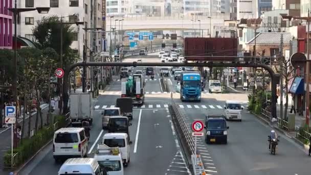 Tokyo Japan November 2023 Smidig Trafik Four Lane Road Mitt — Stockvideo