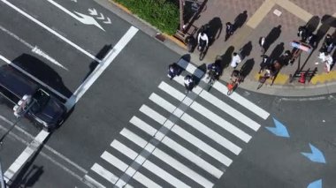 Tokyo, Japonya 2 Kasım 2023: Zebra Geçidi 'nden geçen yayaların hava görüntüsü