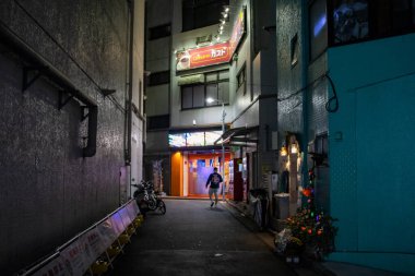 Tokyo, Japonya, 25 Ekim 2023: Gece Dar Geçidi Aydınlatan Neon İşaretleri