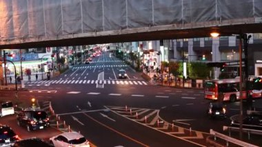 Tokyo, Japonya, 25 Ekim 2023: Bustling Caddesi 'nin Alacakaranlıktaki Yüksek Görünümü
