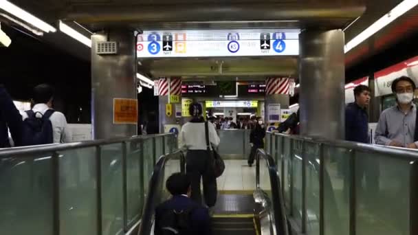 Tokio Japón Octubre 2023 Escaleras Mecánicas Descendentes Para Pasajeros Estación — Vídeos de Stock