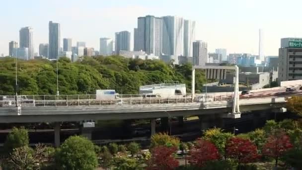 Tokyo Japan November 2023 Stadskyline Och Motorväg Tokyo — Stockvideo