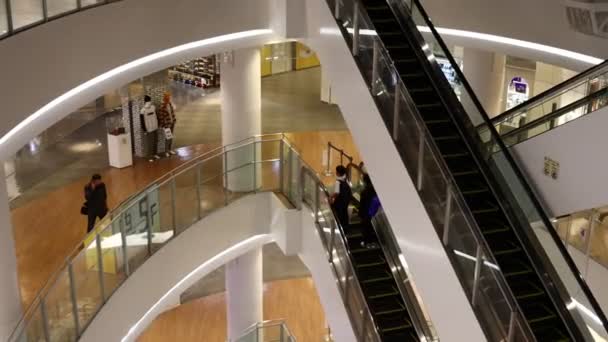 11月22日 日本东京 配备自动扶梯和购物者的现代购物中心内部 — 图库视频影像
