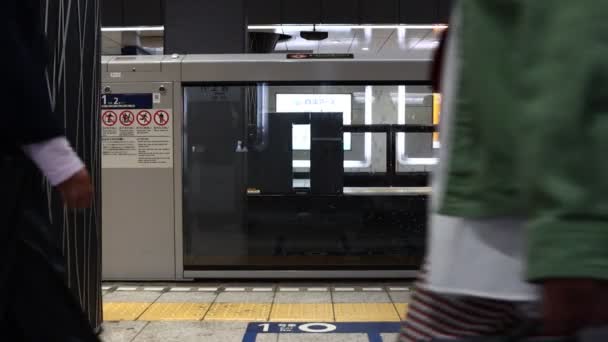 Tokyo Japan November 2023 Subway Platform Screen Doors Passenger Walking — Stock Video