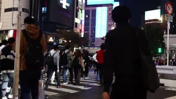 Tokio Japan November 2023 Nachts Wachtende Man Drukke Straathoek Tokio — Stockvideo