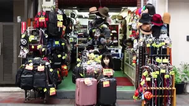 Tokyo Japan November 2023 Colorful Luggage Japanese Cultural Accessories Display — Stock Video