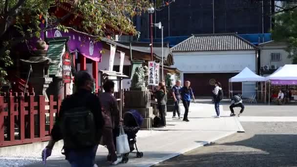 Tokyo Japonya Kasım 2023 Shinto Tapınağı Yakınlarındaki Yemek Tezgahları Ziyaretçilere — Stok video