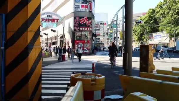 2023年11月22日 日本东京 阳光灿烂的一天 行人在植野站附近行走 — 图库视频影像
